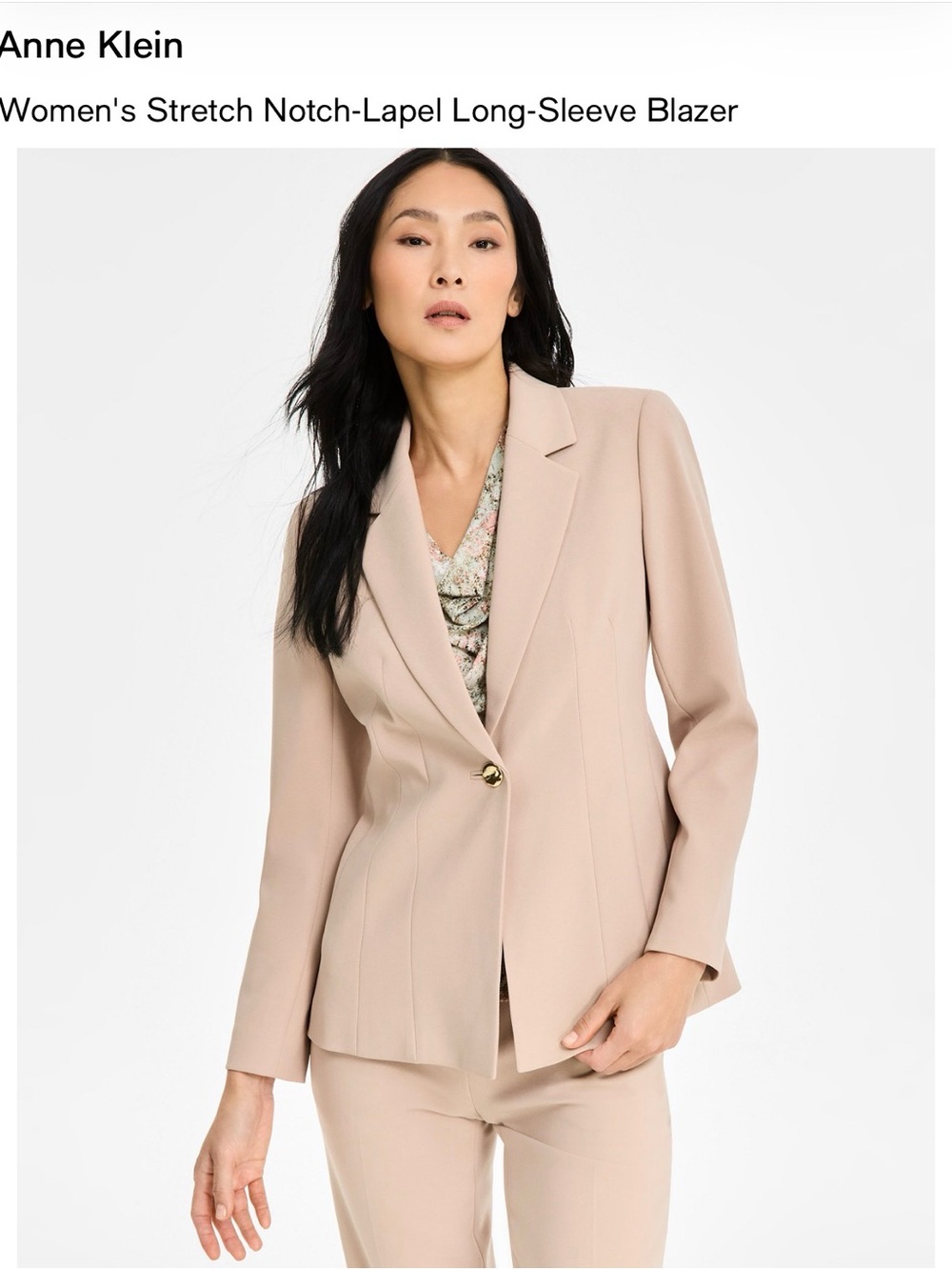 Anne Klein Beige Notch-Lapel Single-Button Blazer